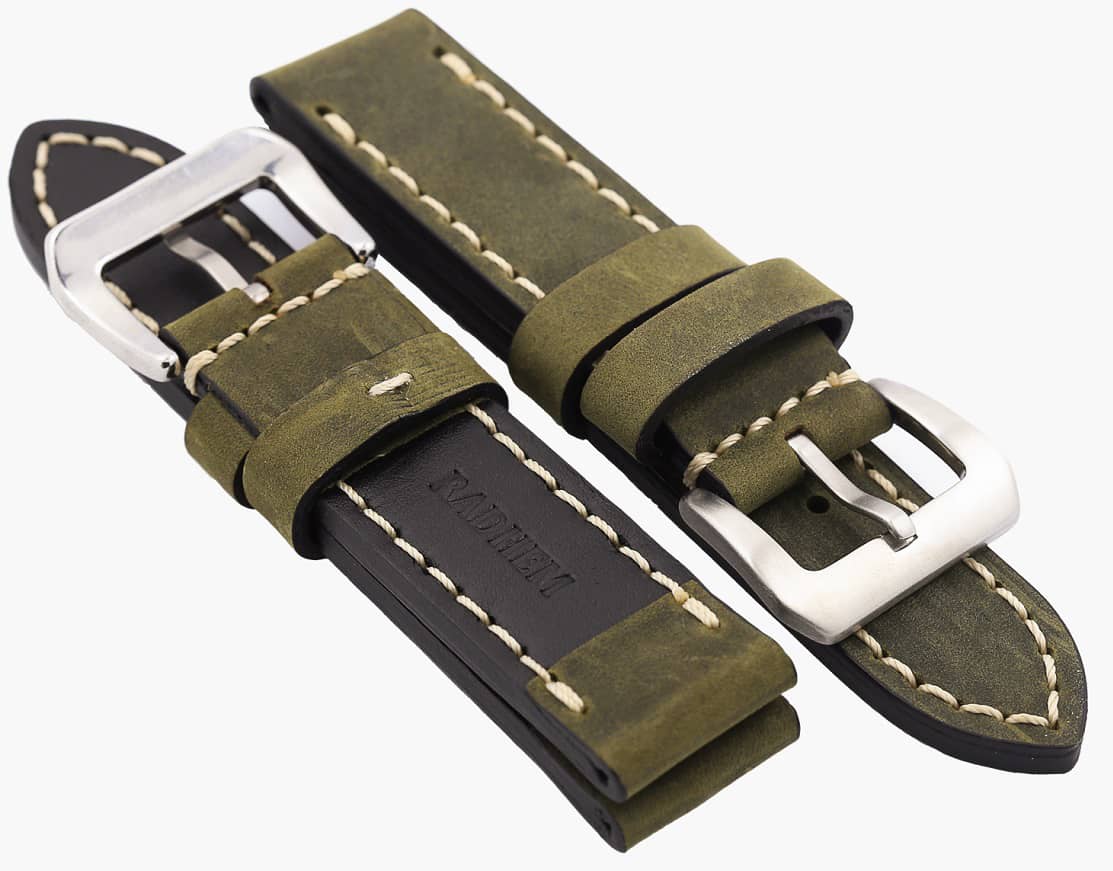Olive Green Leather Watch Strap - Back